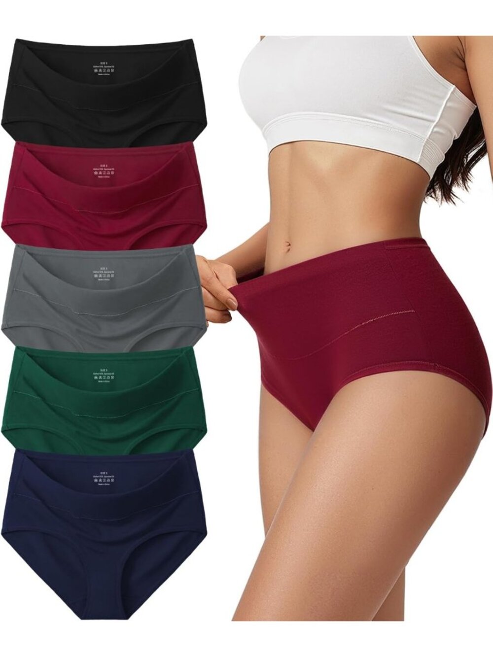 Soft High Waisted Cotton Women's Underwear - 5 Pack Comfortable Panties Set